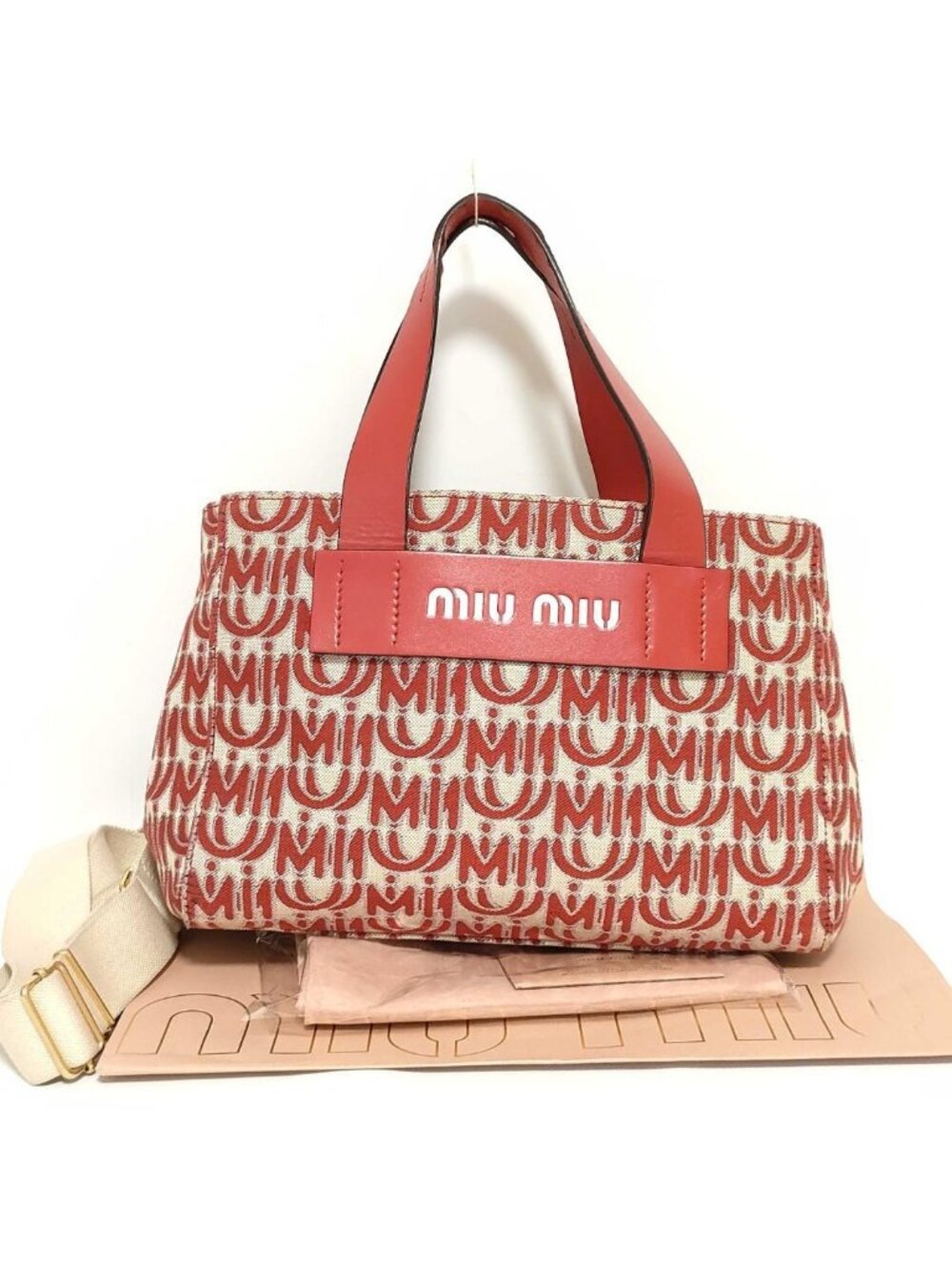 Miu Miu Jacquard Logo 2-Way Tote